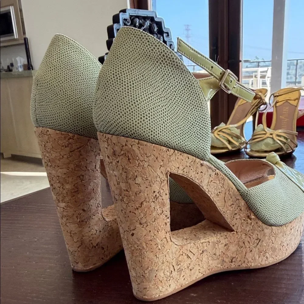Valentino Cream and Tan Wedge Sandals